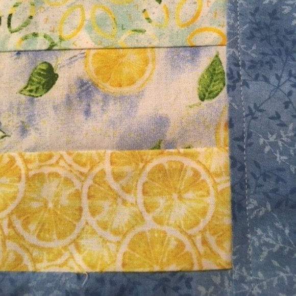 Handmade NEW -Table Runner Blue with Lemons Blue Backing - Picture 2 of 2